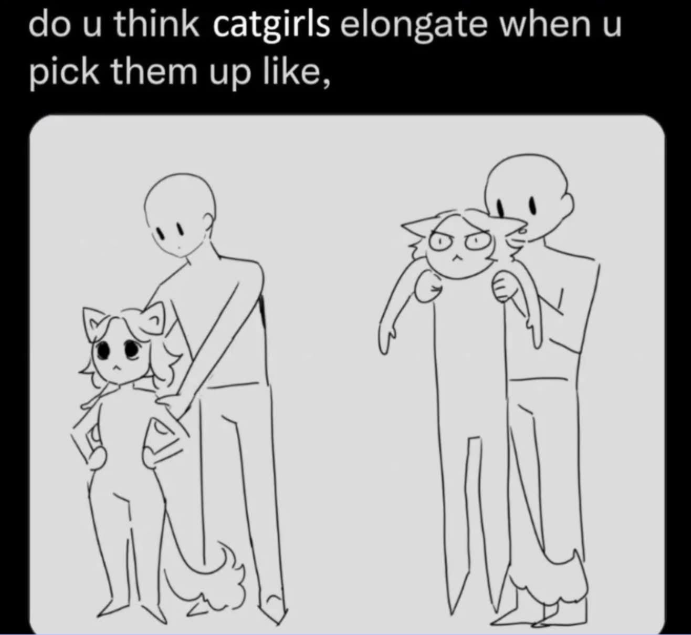 do u think catgirls elongate when u pick them up like,