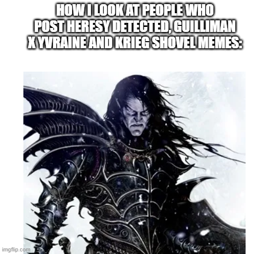 imgflip.com HOW I LOOK AT PEOPLE WHO POST HERESY DETECTED, GUILLIMAN XYVRAINE AND KRIEG SHOVEL MEMES: