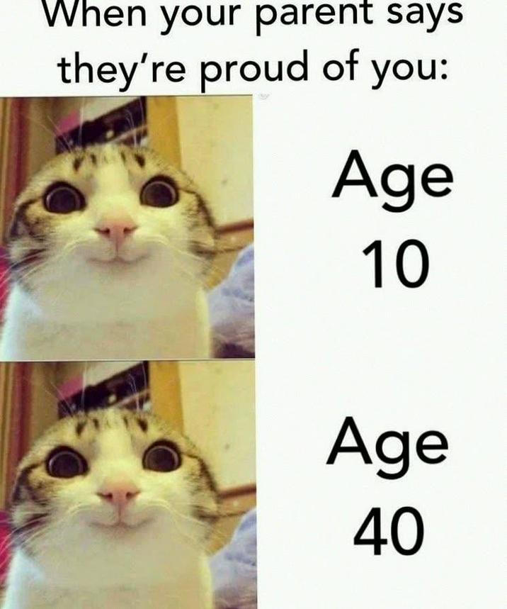 When your parent says they're proud of you: Age 10 Age 40
