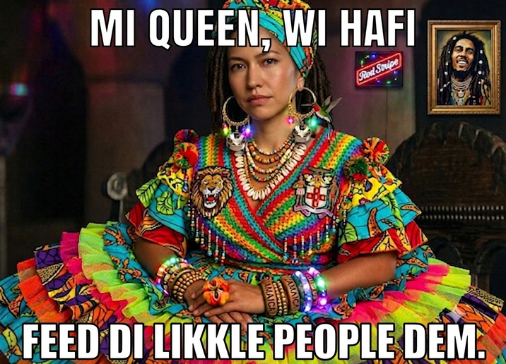 MI QUEEN, WI HAFI Rod Stripe FEED DI LIKKLE PEOPLE DEM.