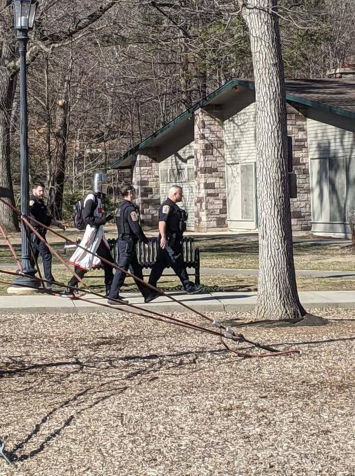 It's a knight being escorted by police in the state of Connecticut