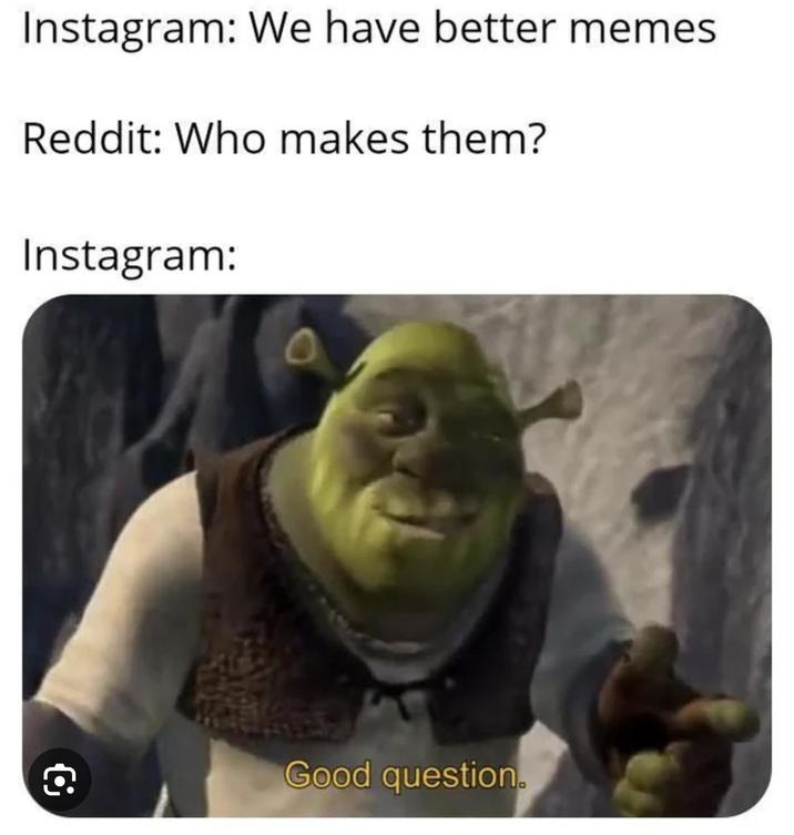 Instagram: We have better memes Reddit: Who makes them? Instagram: 0 Good question.