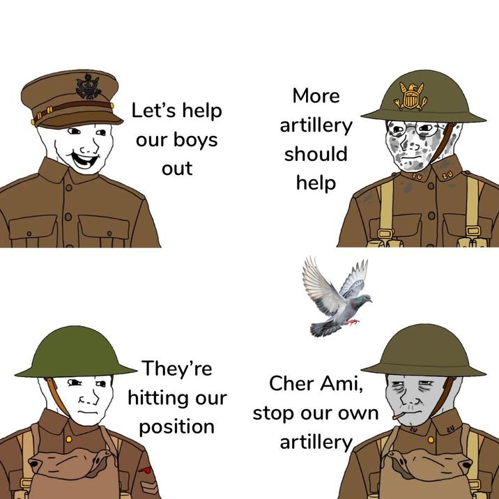More Let's help our boys out artillery should help They're Cher Ami, hitting our stop our own position artillery FAR A 20