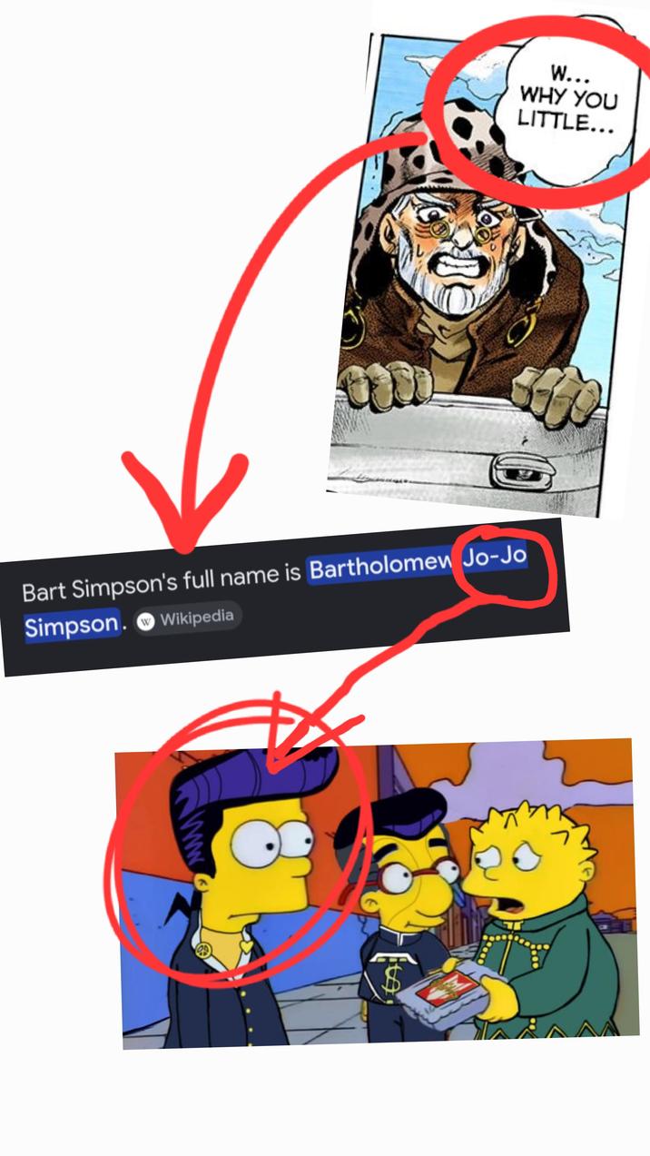 W... WHY YOU LITTLE... O Bart Simpson's full name is Bartholomew Jo-Jo Simpson. Wikipedia