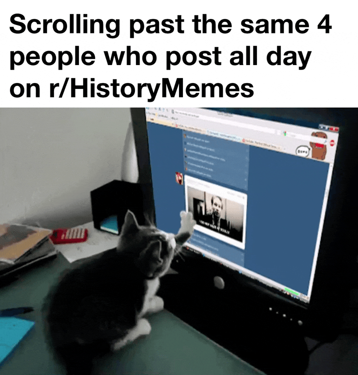 Scrolling past the same 4 people who post all day on r/HistoryMemes