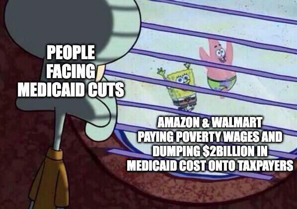PEOPLE FACING MEDICAID CUTS 8 AMAZON & WALMART PAYING POVERTY WAGES AND DUMPING $2BILLION IN MEDICAID COST ONTO TAXPAYERS