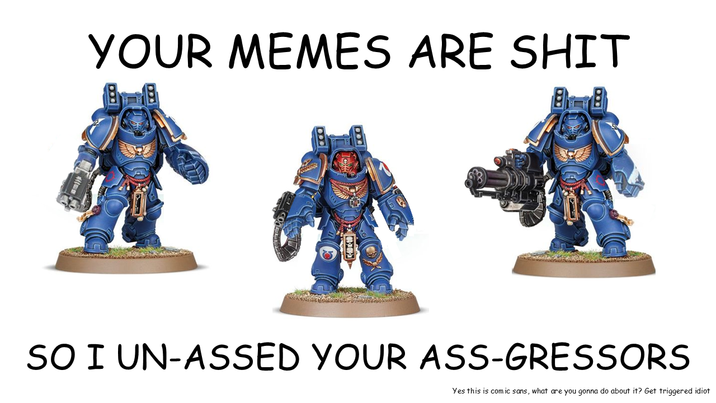 YOUR MEMES ARE S--- SO I UN-ASSED YOUR ASS-GRESSORS Yes this is comic sans, what are you gonna do about it? Get triggered idiot