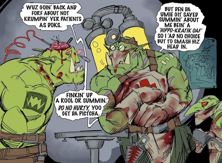 WUZ GOIN' BACK AND FORF ABOUT NOT KRUMPIN' YER PATIENTS AS DOKS. BUT DEN DA UMIE GIT SAYED SUMMIN' ABOUT ME BEIN' A HIPPO-KRATIK OAF SO I AD NO CHOICE BUT TO SMASH HIZ HEAD IN. FINKIN' UP A ROOL OR SUMMIN. DO NO HURTY, YOO, GET DA PICÍCHA.