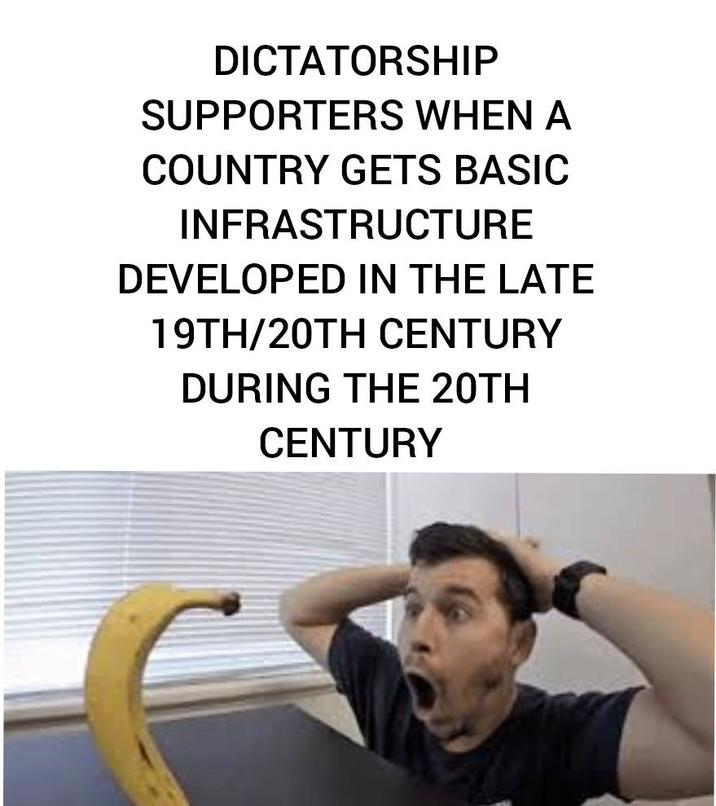 DICTATORSHIP SUPPORTERS WHEN A COUNTRY GETS BASIC INFRASTRUCTURE DEVELOPED IN THE LATE 19TH/20TH CENTURY DURING THE 20TH CENTURY