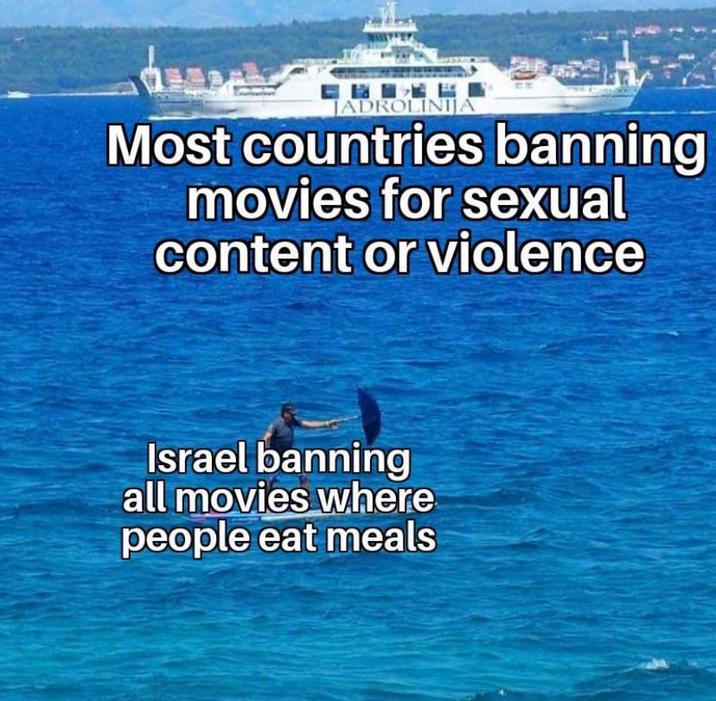 JADROLINIJA Most countries banning movies for sexual content or violence Israel banning all movies where people eat meals