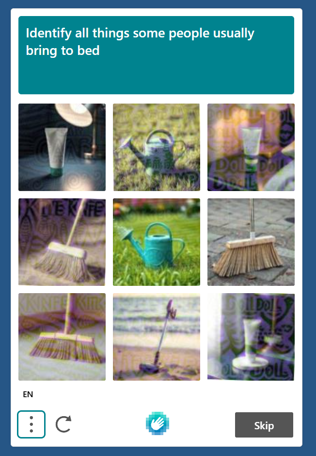 Identify all things some people usually bring to bed KOEKATE Dol Dol KINFE KITK EN : C ll Dol Skip