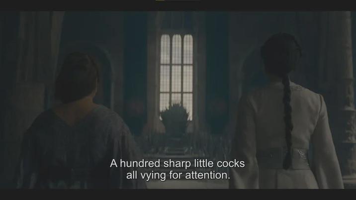 A hundred sharp little cocks all vying for attention.