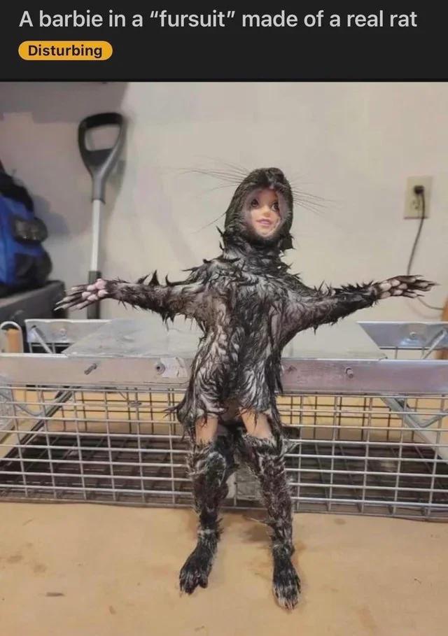 A barbie in a "fursuit" made of a real rat Disturbing