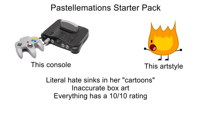 Pastellemations Starter Pack 1 NINTENDO 600 This console This artstyle Literal hate sinks in her "cartoons" Inaccurate box art Everything has a 10/10 rating