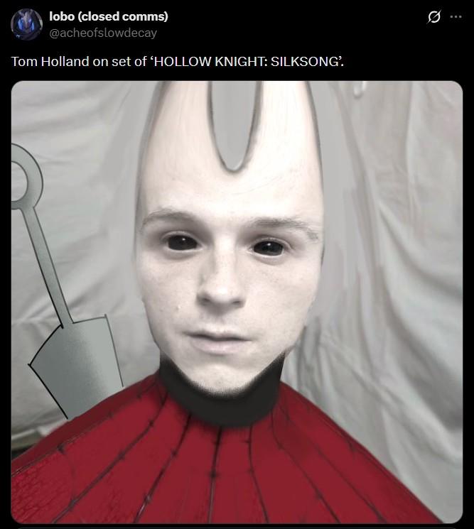 lobo (closed comms) @acheofslowdecay Tom Holland on set of 'HOLLOW KNIGHT: SILKSONG'. 0