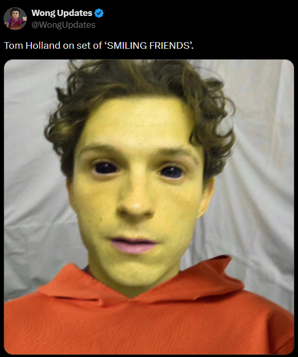 Wong Updates ❤ @WongUpdates Tom Holland on set of 'SMILING FRIENDS'.