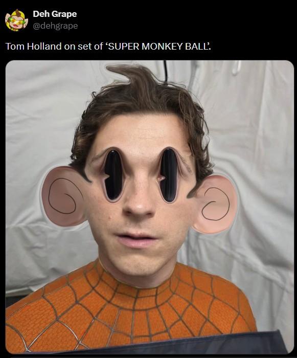 Deh Grape @dehgrape Tom Holland on set of 'SUPER MONKEY BALL.