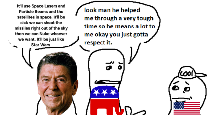 It'll use Space Lasers and Particle Beams and the satellites in space. It'll be sick we can shoot the missiles right out of the sky then we can Nuke whoever we want. It'll be just like Star Wars look man he helped me through a very tough time so he means a lot to me okay you just gotta respect it. is dr cool
