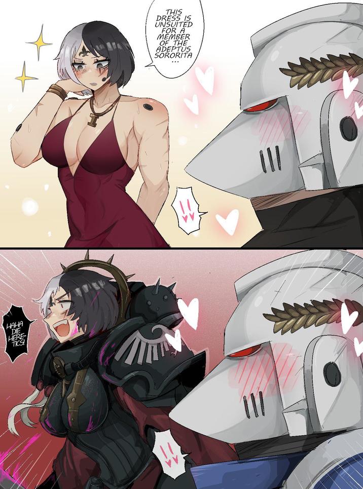 HAHA DIE HERE TICS! !! 三 THIS DRESS IS UNSUITED FOR A MEMBER OF THE ADEPTUS SORORITA