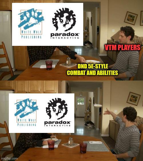 imgflip.com WHITE WOLF PUBLISHING paradox INTERACTIVE VTM PLAYERS DND 5E-STYLE COMBAT AND ABILITIES WHITE WOLF PUBLISHING paradox INTERACTIVE