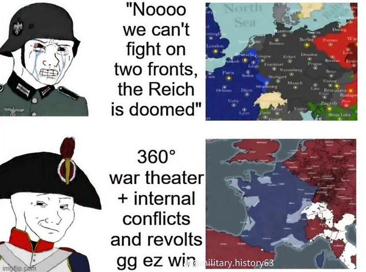 imoflip.com "Noooo we can't fight on two fronts, the Reich is doomed" 360° war theater + internal conflicts and revolts North Sea unkirk Paris Balt Dunsig tin War Berlin Embert Frankfur Drendon Pr Nanoberg Beno Sodan Stuttgart Do Forin gg ez win military.history63 Vienna Bratislava Girst Pe Zagreb Banja Luka
