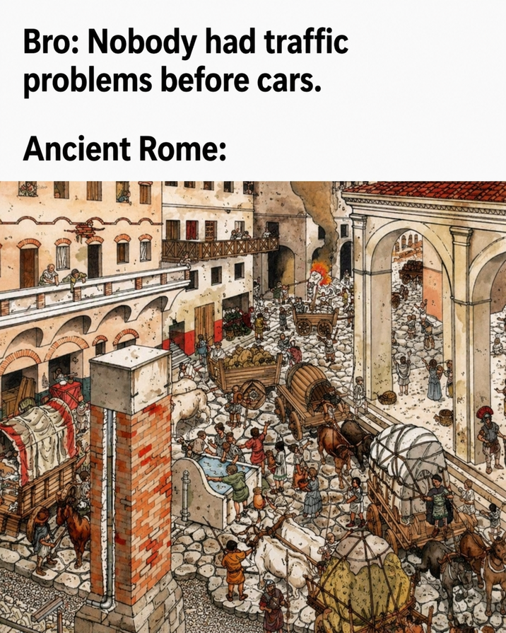Bro: Nobody had traffic problems before cars. Ancient Rome: