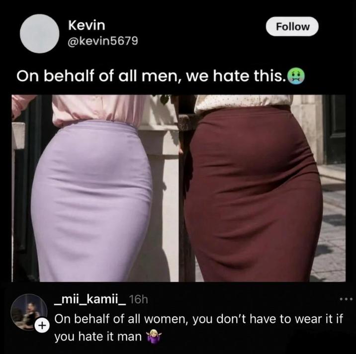 Kevin @kevin5679 Follow On behalf of all men, we hate this. + _mii_kamii_16h On behalf of all women, you don't have to wear it if you hate it man