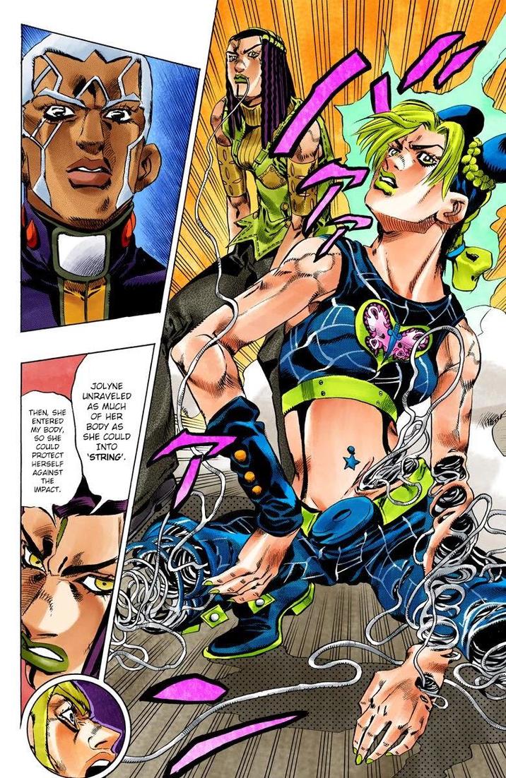 THEN, SHE ENTERED MY BODY, SO SHE COULD PROTECT HERSELF AGAINST THE IMPACT. JOLYNE UNRAVELED AS MUCH OF HER BODY AS SHE COULD INTO 'STRING'.