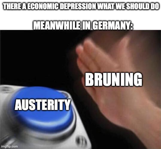 THERE A ECONOMIC DEPRESSION WHAT WE SHOULD DO MEANWHILE IN GERMANY: imgflip.com AUSTERITY BRUNING
