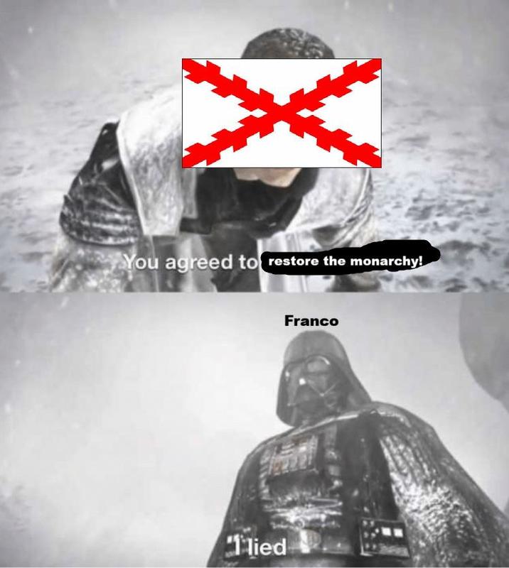 You agreed to restore the monarchy! lied Franco