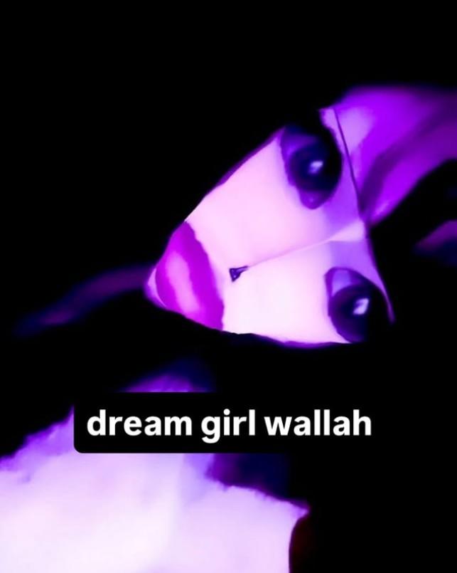A meme of a goth girl in a purple filter. The caption reads, "Dream girl wallah."