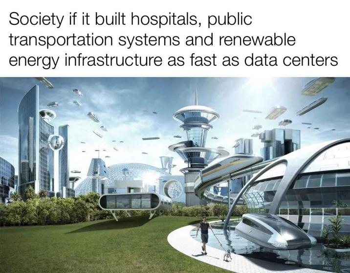 Society if it built hospitals, public transportation systems and renewable energy infrastructure as fast as data centers