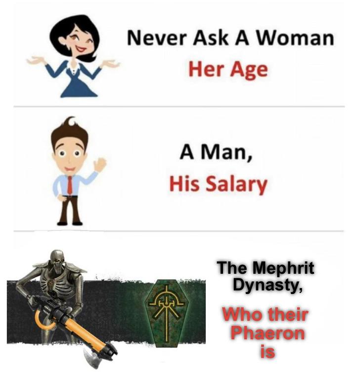 A Never Ask A Woman Her Age A Man, His Salary The Mephrit Dynasty, Who their Phaeron is