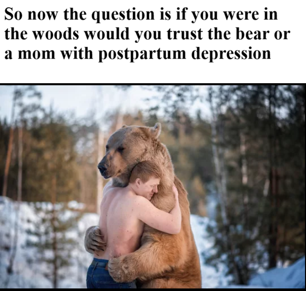 So now the question is if you were in the woods would you trust the bear or a mom with postpartum depression