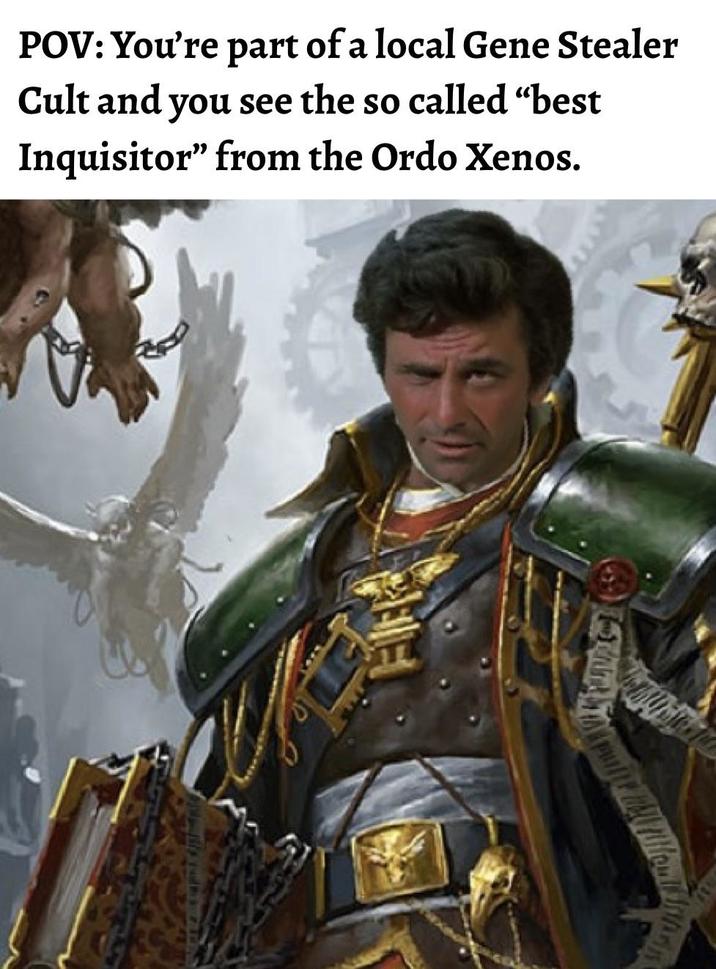 POV: You're part of a local Gene Stealer Cult and you see the so called "best Inquisitor" from the Ordo Xenos.