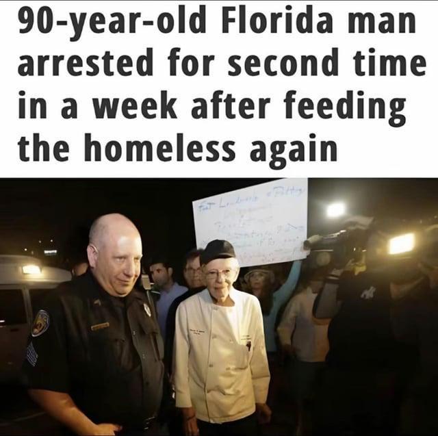 90-year-old Florida man arrested for second time in a week after feeding the homeless again L
