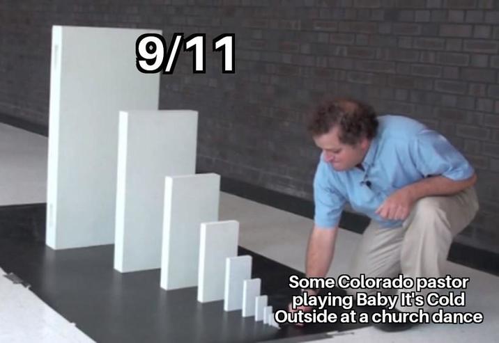 9/11 Some Colorado pastor playing Baby It's Cold Outside at a church dance