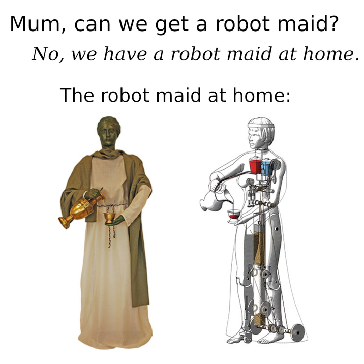 Mum, can we get a robot maid? No, we have a robot maid at home. The robot maid at home: