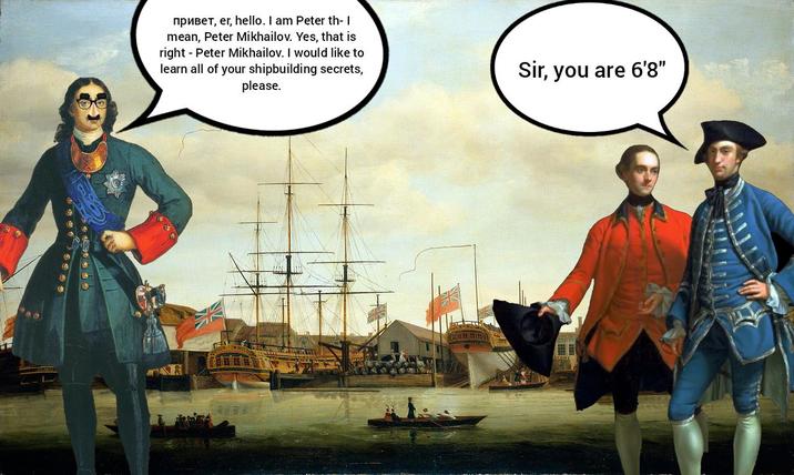 привет, er, hello. I am Peter th-I mean, Peter Mikhailov. Yes, that is right - Peter Mikhailov. I would like to learn all of your shipbuilding secrets, please. Sir, you are 6'8"