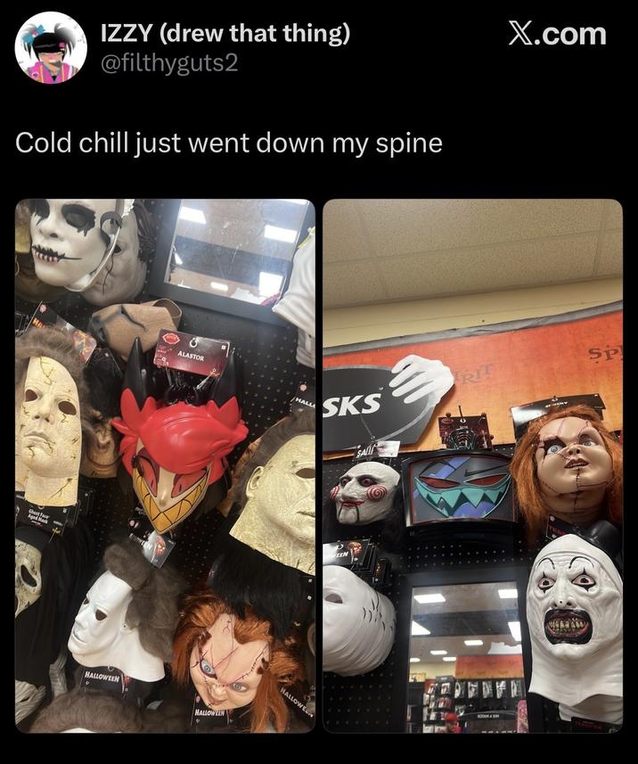 IZZY (drew that thing) @filthyguts2 Cold chill just went down my spine ALASTOR HALL X.com RIT SP SKS Aged d Mask EEN HALLOWEEN HALLOWEEN HALLOWEL SAI 4 OTAM & XM
