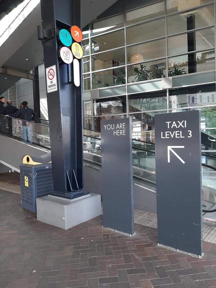 NO SMOKING IN THIS AREA VIEW FOOD DRINK YOU ARE HERE TAXI LEVEL 3 ☑