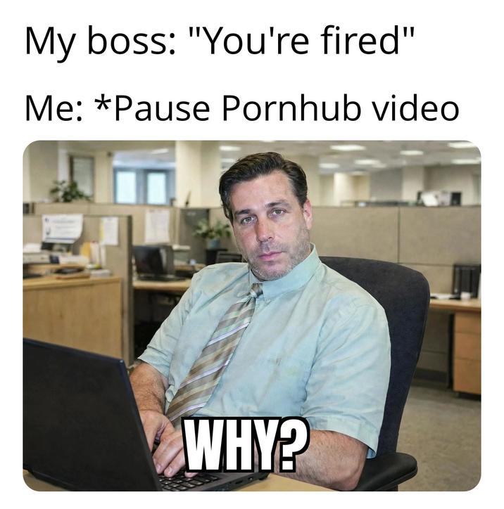 My boss: "You're fired" Me: *Pause Pornhub video WHY?