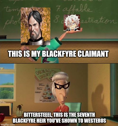 temp tem 7 affable phot 8.estration THIS IS MY BLACKFYRE CLAIMANT HEALTH DIET imgflip.com BITTERSTEEEL, THIS IS THE SEVENTH BLACKFYRE HEIR YOU'VE SHOWN TO WESTEROS