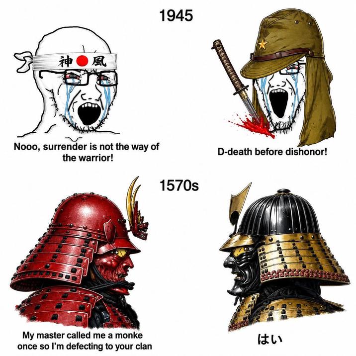 神● 風 Nooo, surrender is not the way of the warrior! 1945 1570s D-death before dishonor! My master called me a monke once so I'm defecting to your clan 1241