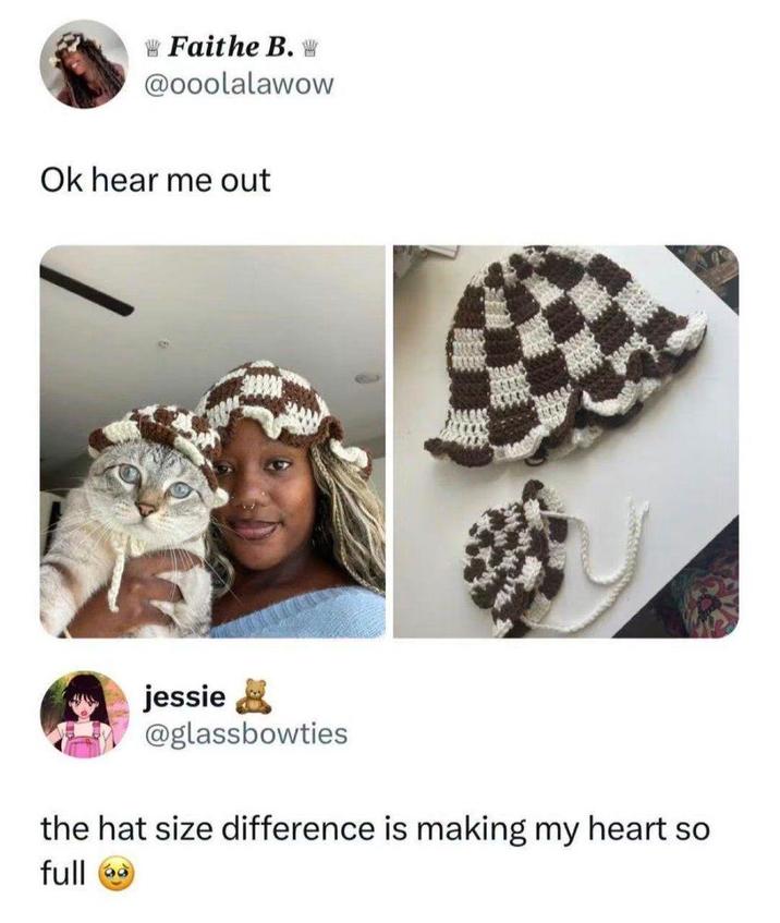 Faithe B. W @ooolalawow Ok hear me out jessie @glassbowties the hat size difference is making my heart so full