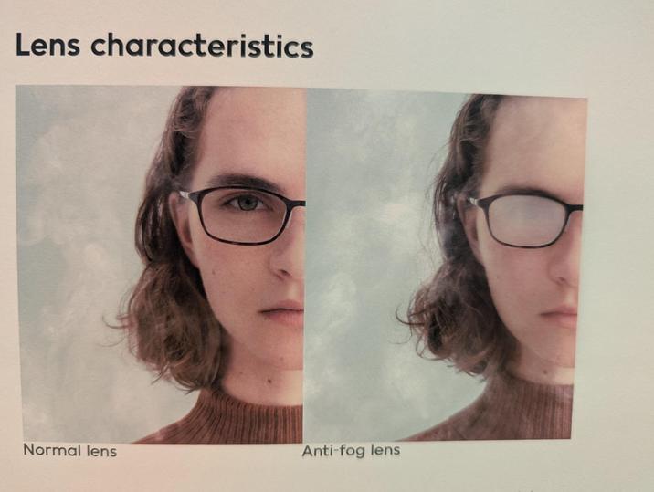 Lens characteristics Normal lens Anti-fog lens