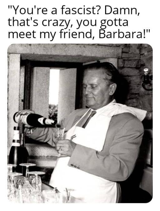 "You're a fascist? Damn, that's crazy, you gotta meet my friend, Barbara!"
