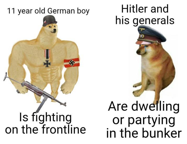 11 year old German boy Hitler and his generals nt Is fighting on the frontline Are dwelling or partying in the bunker