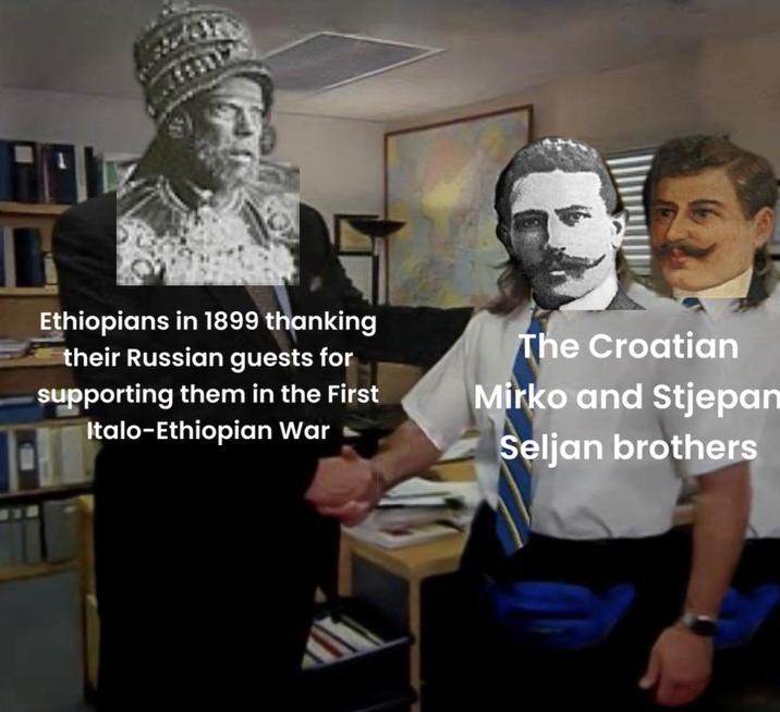 Ethiopians in 1899 thanking their Russian guests for supporting them in the First Italo-Ethiopian War The Croatian Mirko and Stjepan Seljan brothers