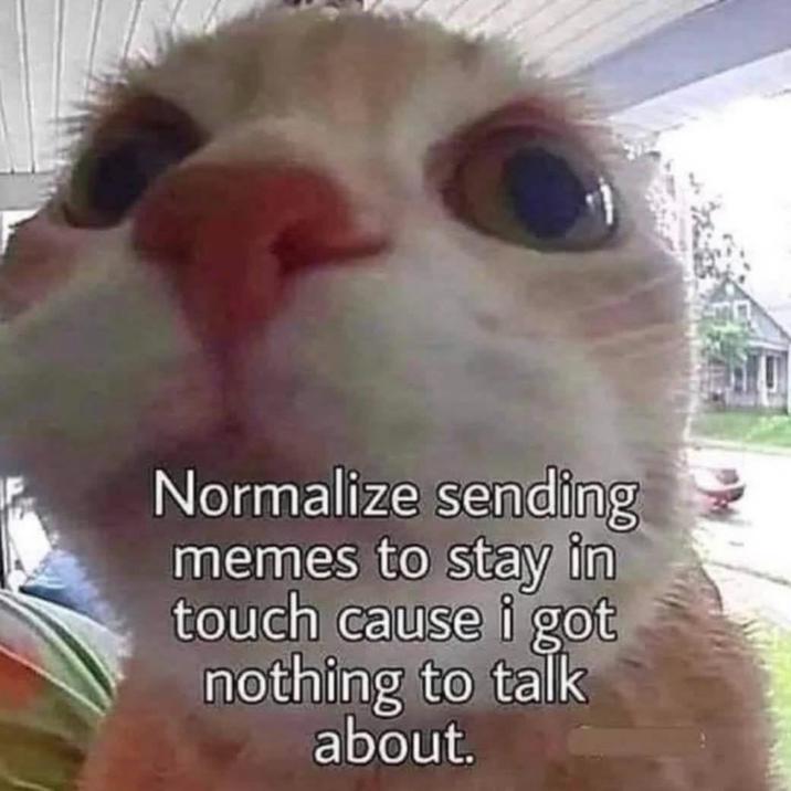 Normalize sending memes to stay in touch cause i got nothing to talk about.